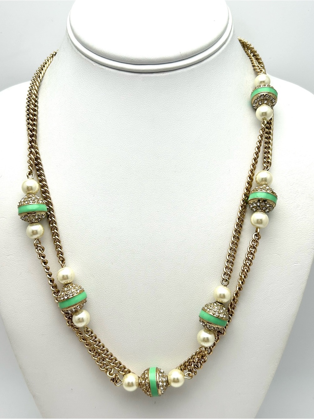 J. Crew Double Strand Mint Green Beaded and Pearl Necklace